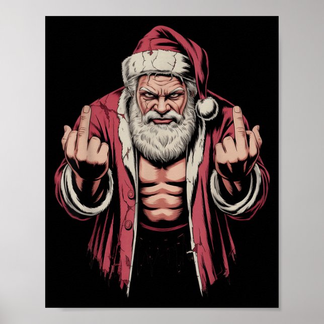Christmas Angry Santa Middle Finger Sarcastic Xmas Poster (Front)