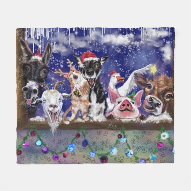 Christmas Animal Party Funny Fleece Blanket (Front (Horizontal))