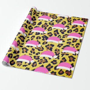 Christmas Animal Print with Pink Santa Hats Wrapping Paper