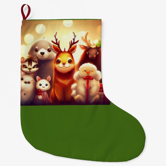 Christmas Animals 1 Large Christmas Stocking (Front)
