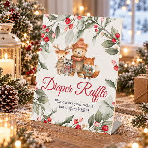 Christmas Animals Baby Shower Diaper Raffle Sign