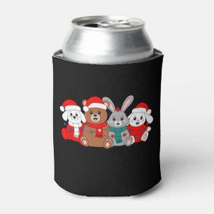 Christmas Animals Bear Bunny Dog Santa Hat Xmas Can Cooler