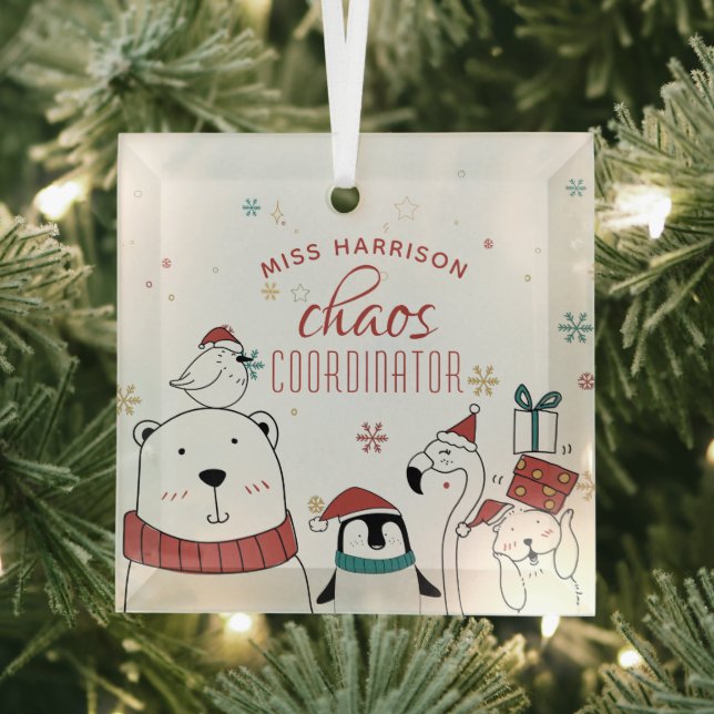 Christmas Animals Chaos Coordinator Personalized Glass Ornament (Insitu)