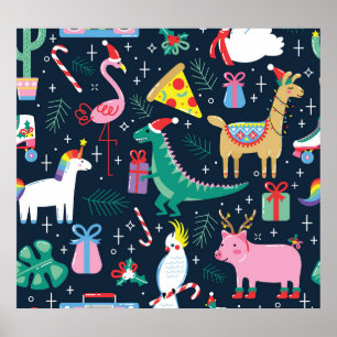 Christmas Animals, Cute Seamless Design. Poster