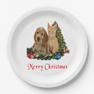 Christmas Animals Dogs and cat Paper Plate