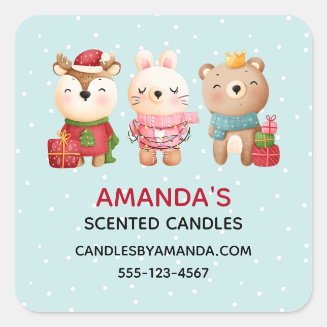  Christmas Animals in Festive Outfits Business Square Sticker (Front)