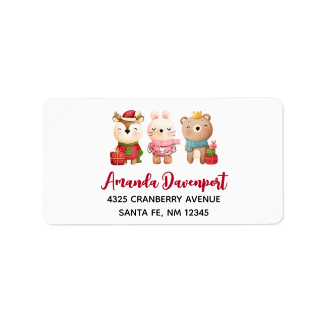 Christmas Animals in Festive Outfits Label (Front)