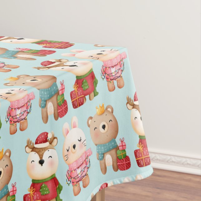 Christmas Animals in Festive Outfits Pattern Tablecloth (In Situ)