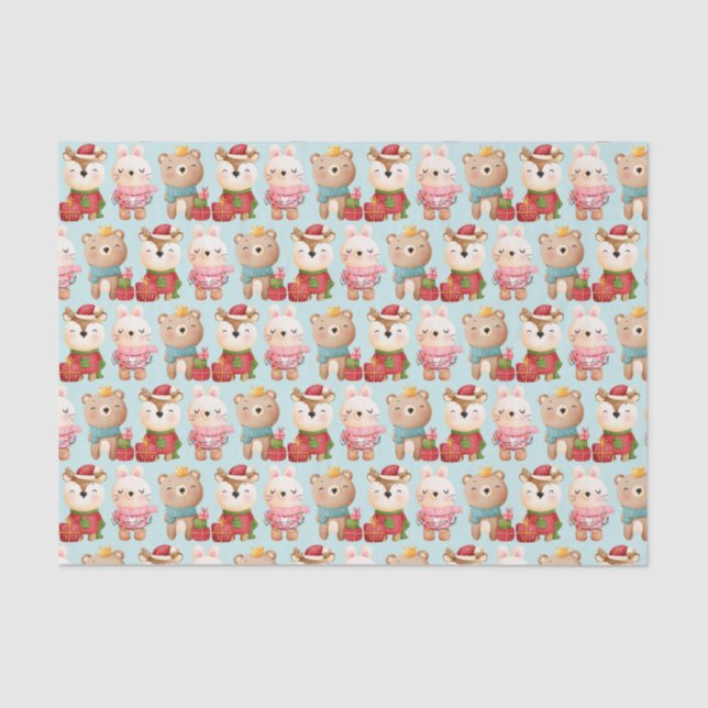 Christmas Animals in Festive Outfits Pattern Tissue Paper (Front)