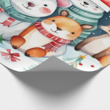 Christmas animals Santa Claus Wrapping Paper