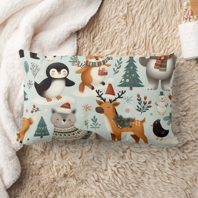 Christmas Animals Seamless Pattern Flower Pillow (Blanket)