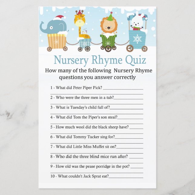 Christmas animals train Nursery Rhyme Quiz game (Front)