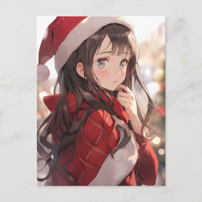 Christmas Anime Girl Holiday Postcard (Front)