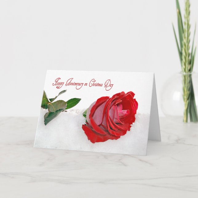 Christmas Anniversary Rose Holiday Card (Front)