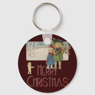 Christmas Antique Children Illustration 1920 Keychain