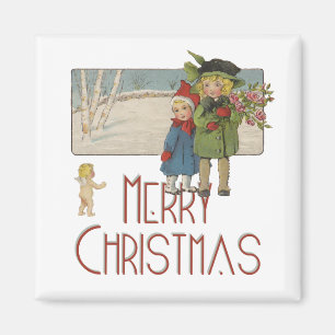 Christmas Antique Children Illustration 1920 Magnet