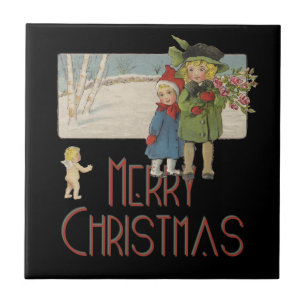 Christmas Antique Children Illustration 1920 Tile
