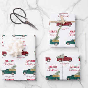 Christmas Antique Pickup Truck Xmas Tree Custom Wrapping Paper Sheet