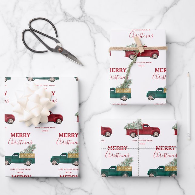 Christmas Antique Pickup Truck Xmas Tree Custom Wrapping Paper Sheet (Front)