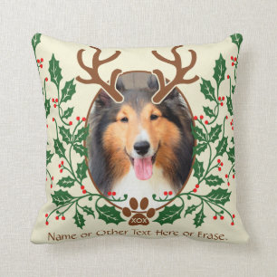 Christmas Antlers For Dog / Cat Personalize Photo Throw Pillow