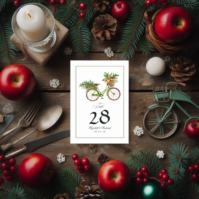 Christmas Apples and Pines Bicycle Winter Wedding Table Number (Christmas Apples and Pines Bicycle Winter Wedding Table Number Cards)