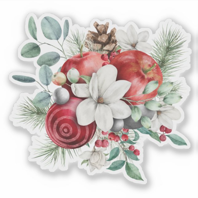 Christmas Apples, White Flowers Rustic Bouquet (Front)