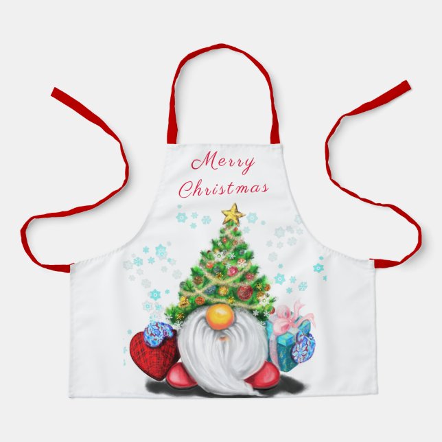 Christmas Apron Happy Gnome with Gifts (Front)