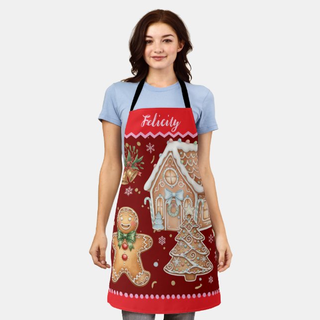 Christmas Apron, Vintage Gingerbread Man, House  Apron (Worn)