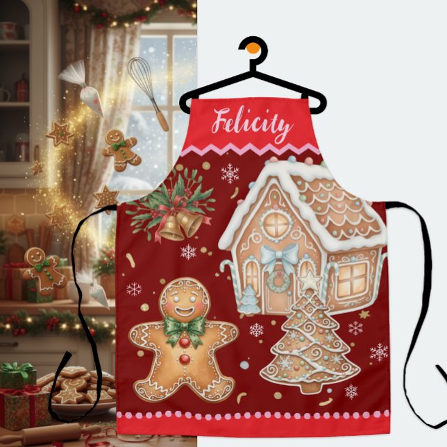 Christmas Apron, Vintage Gingerbread Man, House  Apron (Christmas Personalized Apron, Cooking / Baking)