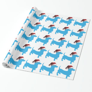 Christmas Aqua Blue Dachshund Wrapping Paper