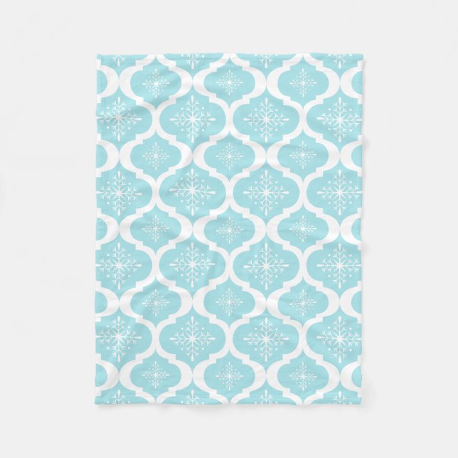 Christmas Aqua Blue Snowflakes Lattice Pattern Fleece Blanket (Front)