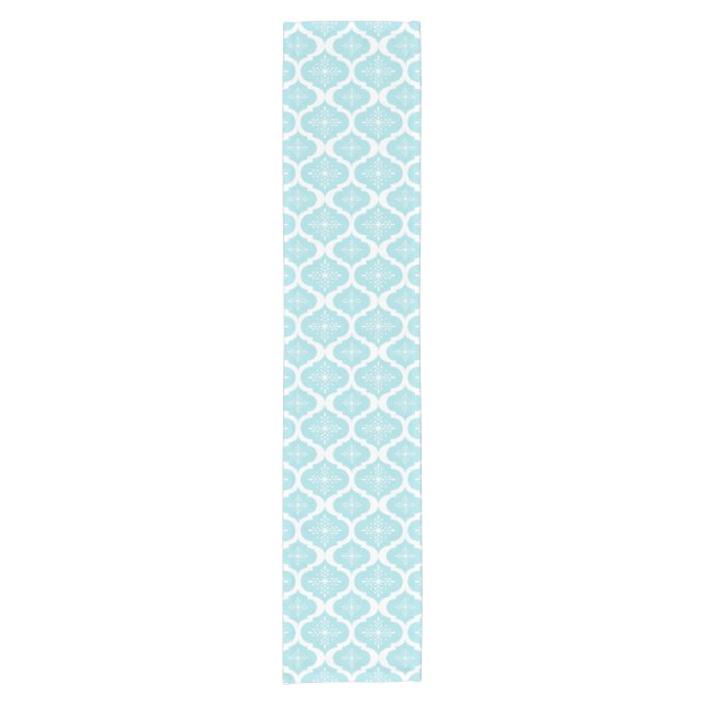 Christmas Aqua Blue Snowflakes Lattice Pattern Short Table Runner (Front)