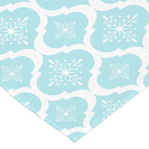Christmas Aqua Blue Snowflakes Lattice Pattern Short Table Runner
