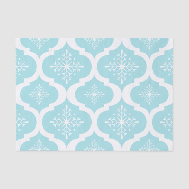 Christmas Aqua Blue Snowflakes Lattice Pattern Tissue Paper (Front)