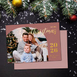 Christmas arch 1 photo modern minimalist  foil holiday card<br><div class="desc">This elegant and modern Christmas greeting card features a minimalist design displaying your favourite family picture inside a trendy arch frame. Easily customizable with your family name and the current year in stylish gold foil serif fonts.</div>