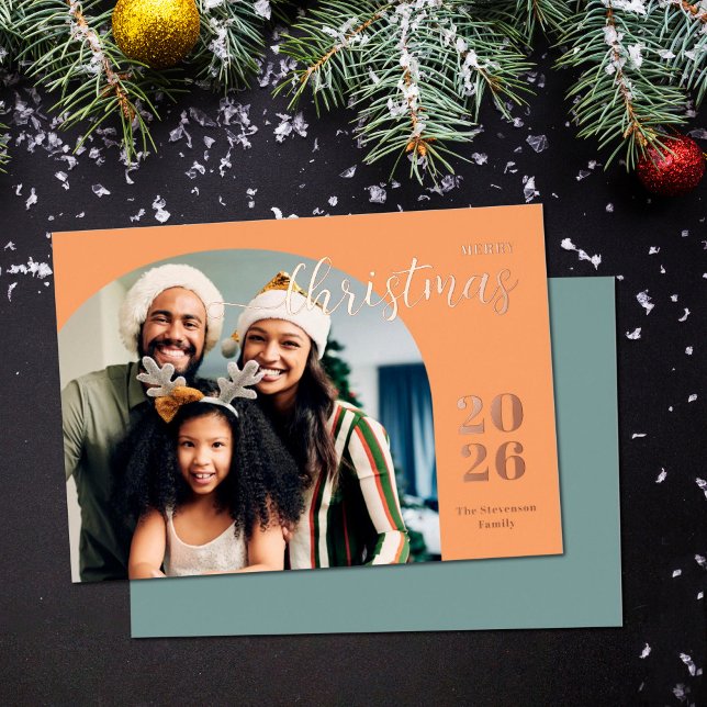 Christmas arch 1 photo modern minimalist gold foil holiday card (Creator Uploaded)