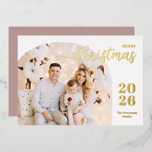 Christmas arch 1 photo modern minimalist mauve  foil holiday card