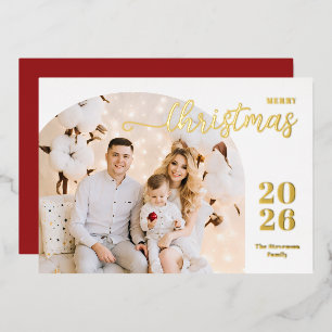 Christmas arch 1 photo modern minimalist red gold foil holiday card