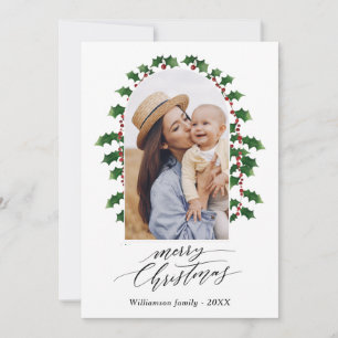 Christmas Arch Photo Watercolor Botanical Holiday  Card