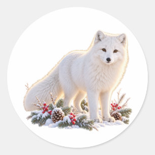 Christmas Arctic Fox Winter Wonderland Snowy  Classic Round Sticker