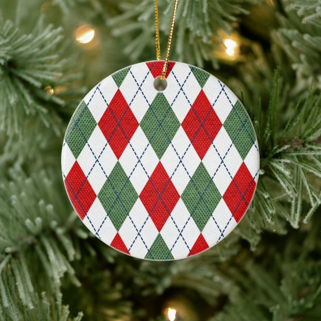 Christmas Argyle Ceramic Ornament (Tree)