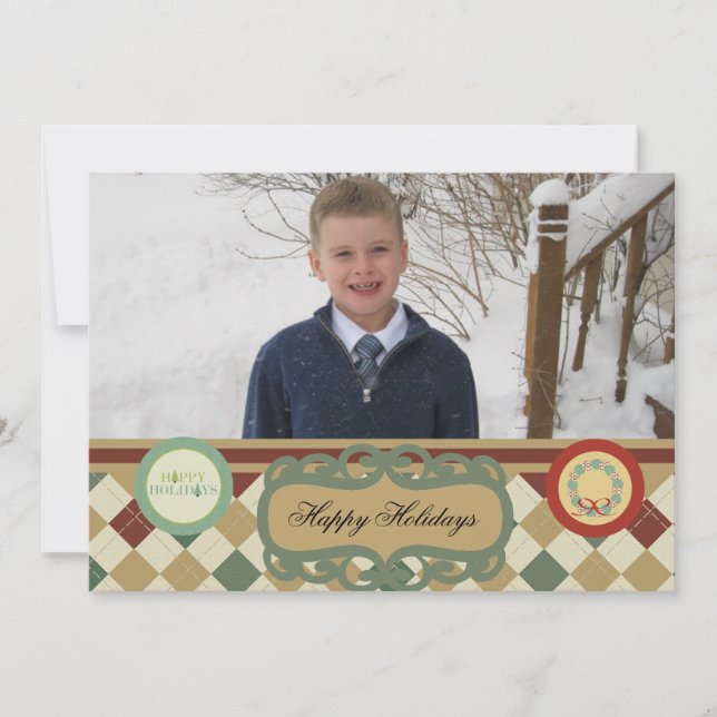 Christmas Argyle Customized Holiday Photo Card (Front)