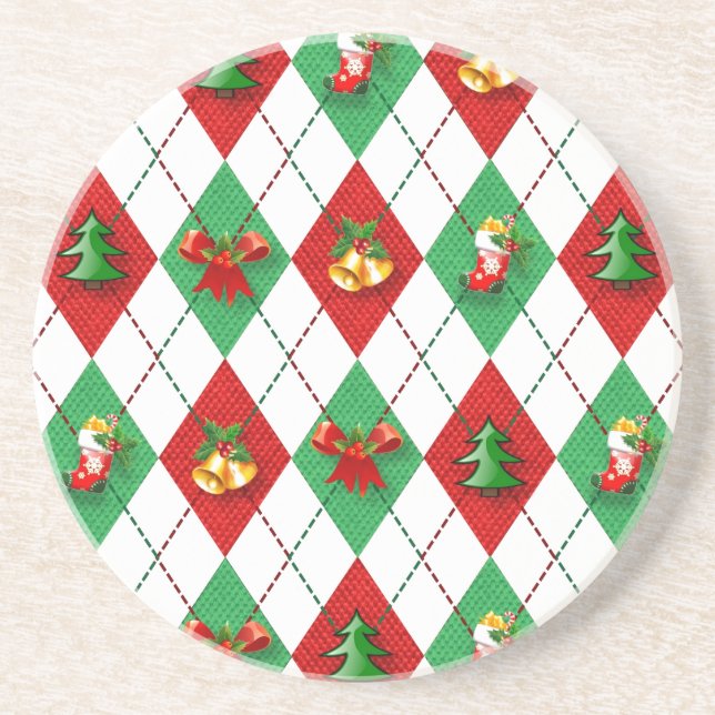 Christmas Argyle Decorated Coaster (Front)