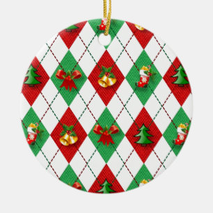 Christmas Argyle Decorated Ornament Round