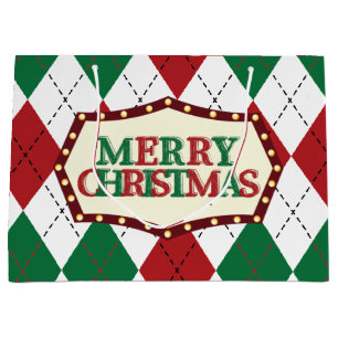 Christmas Argyle Pattern Large Gift Bag