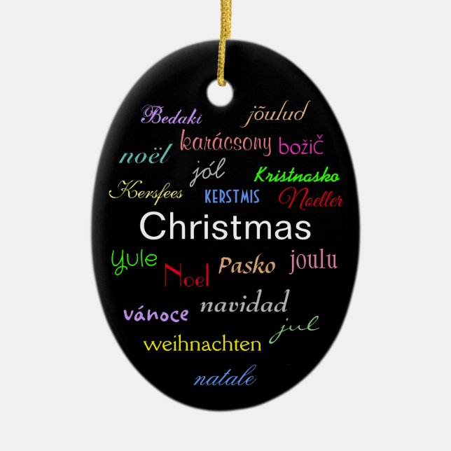 Christmas Around the World In Black Oval Ceramic O Ceramic Ornament (Front)
