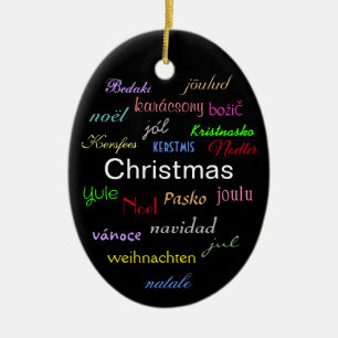 Christmas Around the World In Black Oval Ceramic O Ornament