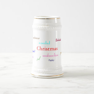 Christmas Around The World In White And Gold Beer Stein