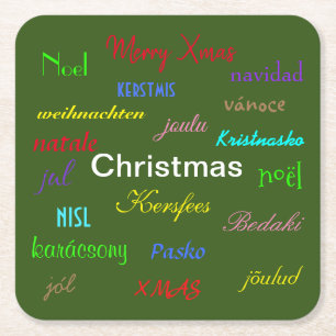 Christmas Around the World Modern Green  Square Paper Coaster