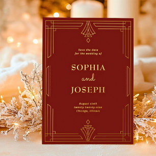 Christmas Art Deco Gold Foil Save the Date Photo